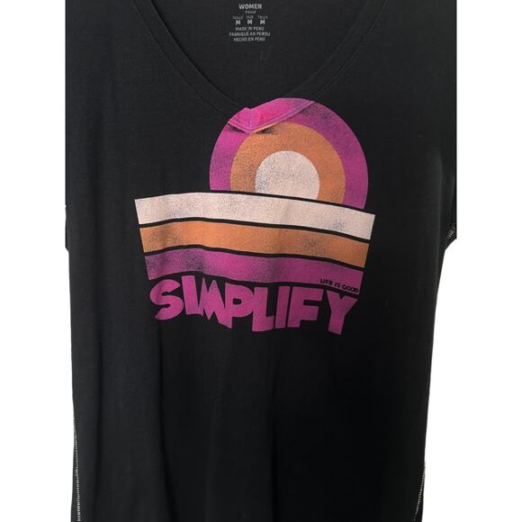 Life is Good Black V-Neck SIMPLIFY Fitted T-Shirt Size Medium Grow The Good - Picture 2 of 5